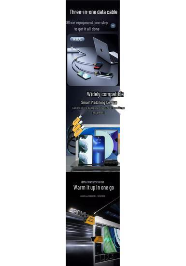 240W Fast Charging 3-in-1 Cable for Apple 13, Android, and Type-C.