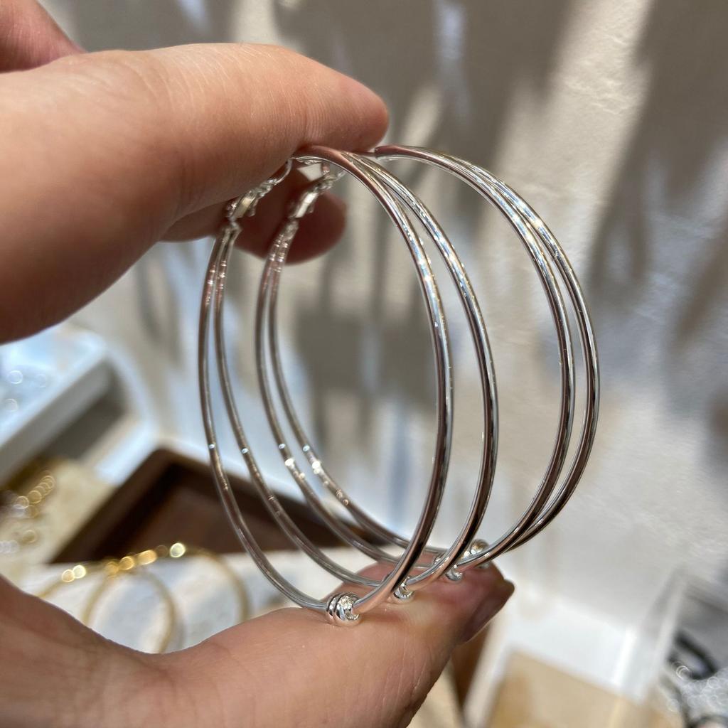 Double-Layer Circle Earrings, Light Luxury High-End Temperament, Large Earrings, Stud Earrings, Plain Ring Earrings, 5-Layer Real Gold Electricity.