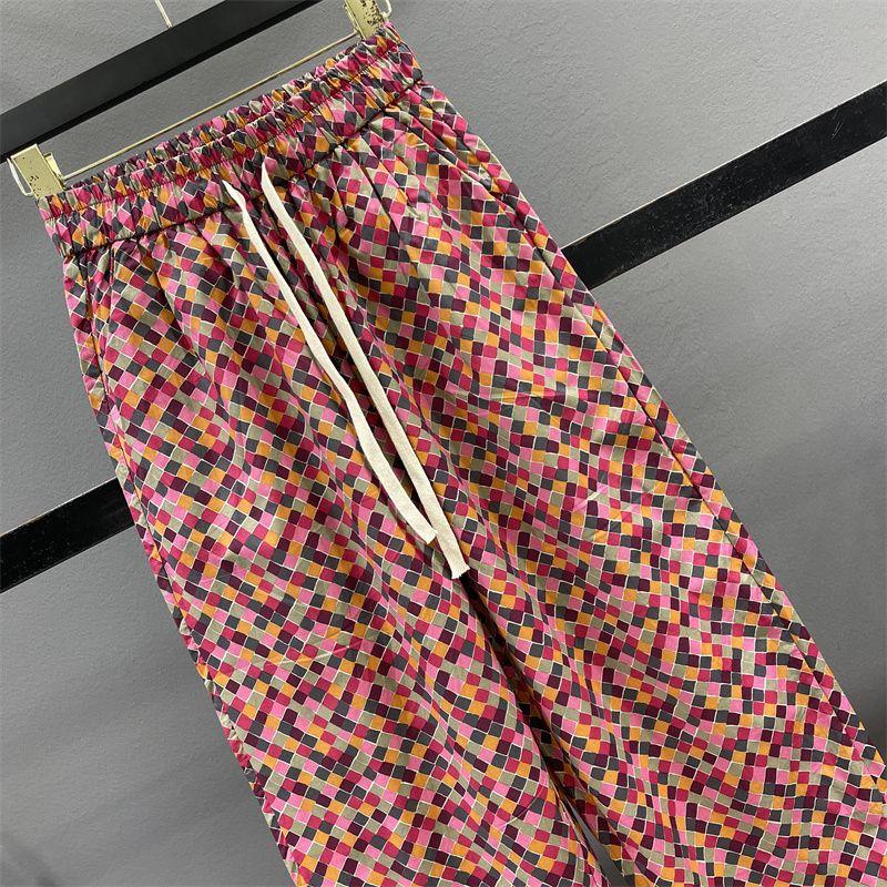Minimalistische Pendler Sommer Neue Hosen Damen Batik Kordelzug Elastisch Hoher Bund Tasche Locker Atmungsaktiv Lässig Gerade Hosen