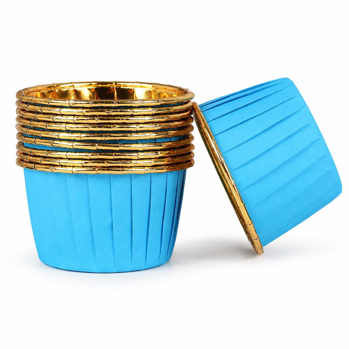 Cupcake Cups, Blue PET Disposable Baking Liners with Gold Rolled Rim and Pleated Sides for Muffins, Cakes, Parties and Desserts разноцветный