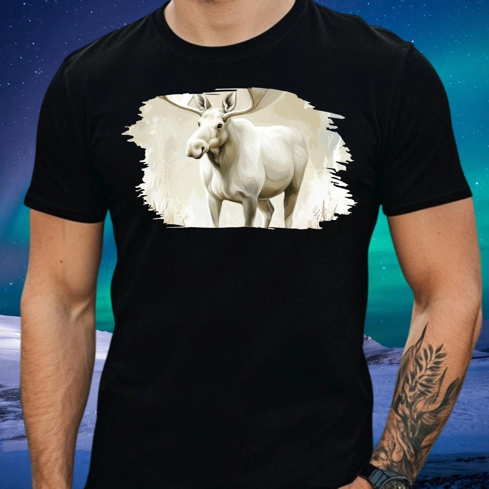 T-Shirt Herren Weißer Elch Motiv Baumwolle GrößeXSbis 5XL XS