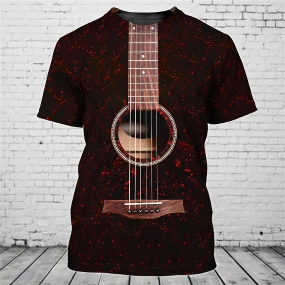 Jazz 3D Printed Piano Guitar Pattern Men's Fashionable Round Neck Short Sleeved T-shirt