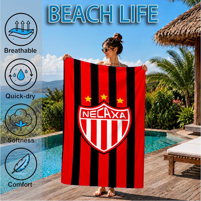 Football Crest Heartbeat Printed Microfiber Beach Towel, Soft And Absorbent, Quick-Dry, Ideal for Summer Travel, Beach Essential, Swimming Pool