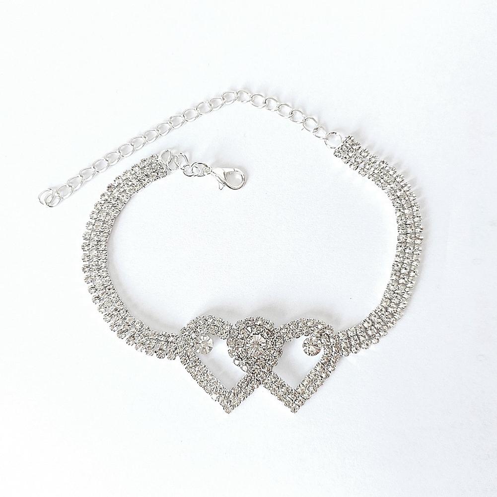 Women Luxury Double Heart Rhinestone Anklets Bracelet Fashion Beach Barefoot Foot Chain Jewelry Gifts For Girls