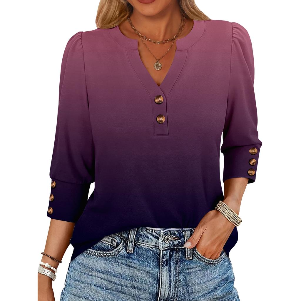 Damen Locker sitzendes Oberteil mit 7-Zoll-Ärmeln und Farbverlaufdruck