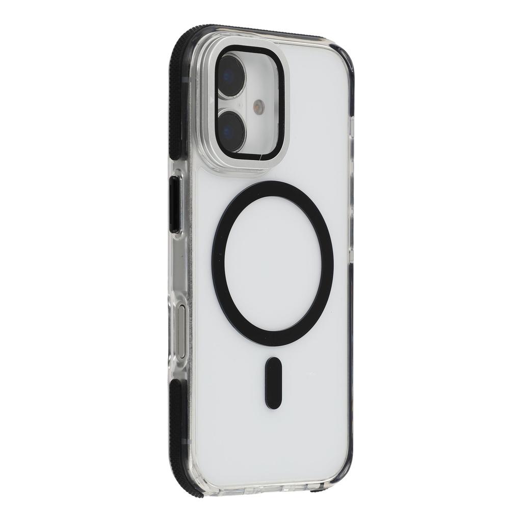 For iPhone 16 Magnetic Case TPU Acrylic Clear Phone Back Cover with Lens Protector Kickstand