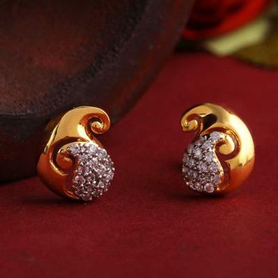 Stylish Fashion Floral Print Gold Plated Party Stud Earrings For Women Girls