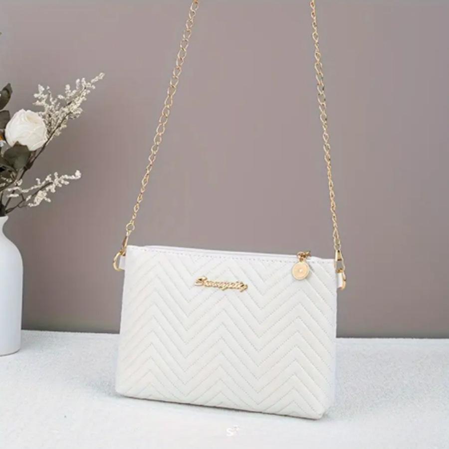 Simple Solid Color, High-end Feel, Quilted Embossed Chain Shoulder Strap, Commuter Women's Bag, Compact Women's Crossbody Bag