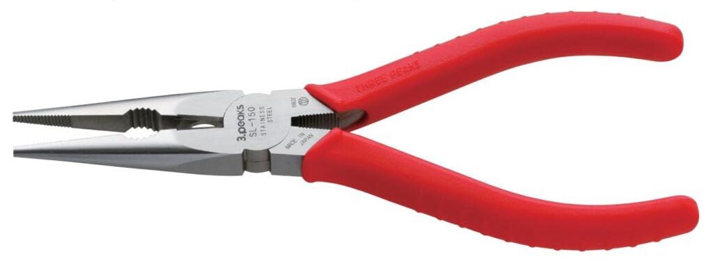 

Three Peaks Giken Stainless Steel Long Nose Pliers with Molded 3.peaks Grip, 150mm, SL-150Z