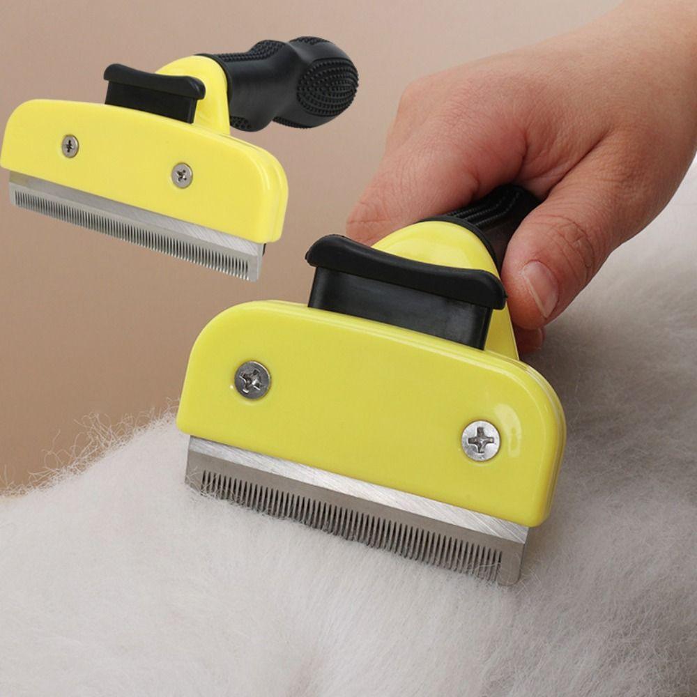 Handheld Pet Hair Cleaning Brushes V-shaped Comb Teeth Non-slip Handle Pet Hair Knotting Comb Push To Remove Hair