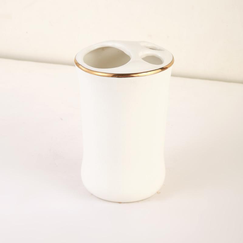 Ceramic Bathroom Set White Tooth Brushing Cup Draining Soap Box Household Shampoo Bottle Washing Six-piece Bathroom Accessories