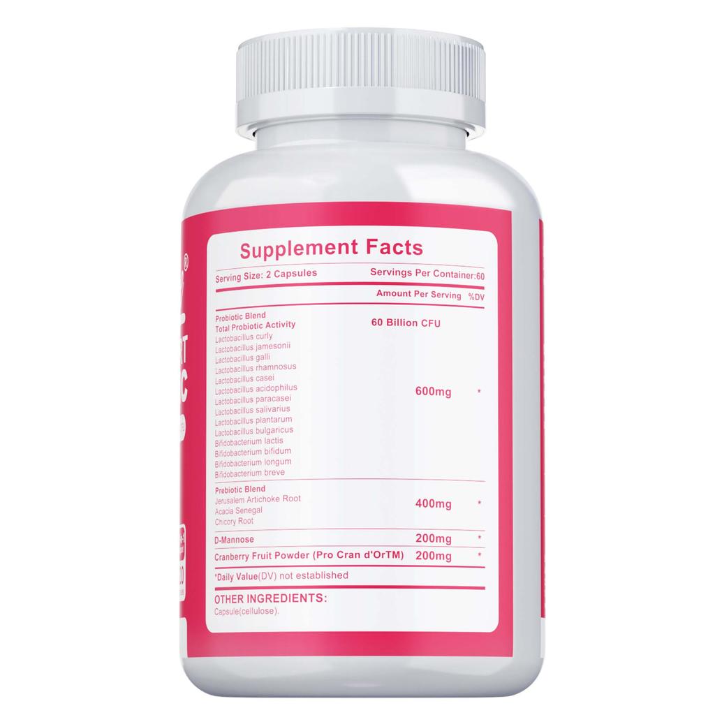 Women's Probiotic Capsules, Containing a Blend of Cranberry and Lactobacillus, Support Urinary Tract Health.