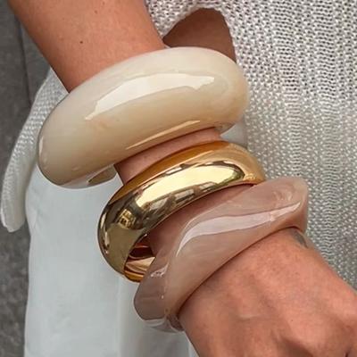 Ingemark 3 Styles Hyperbole Resin Stacking Chunky Bangles Women Vintage Irregular  Geometric Glossy Bracelets Hand Jewelry Gift
