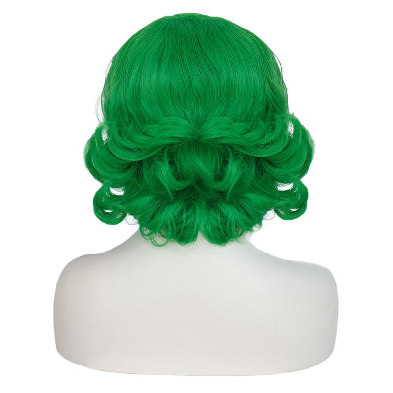 Syntetyczna Zielona Peruka z Grzywką Naturalna Krótka Kręcona Peruka dla Kobiet Kostium Cosplay Drag Queen Impreza Odporna na Ciepło