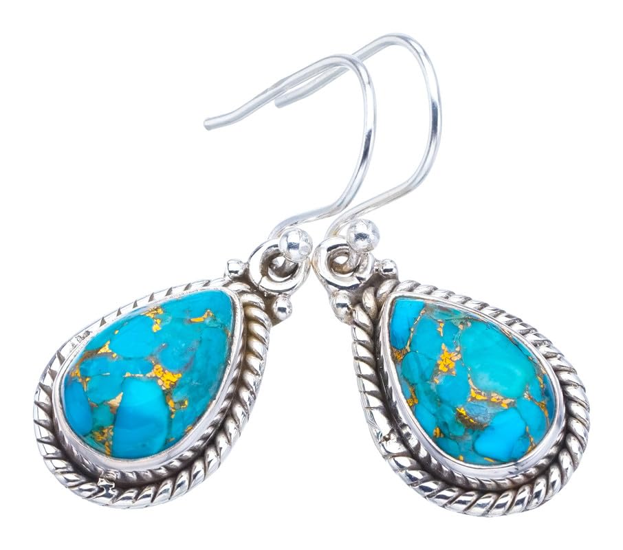 

StarGems® Natural Copper Turquoise Handmade 925 Sterling Silver Earrings 1.25 F6183