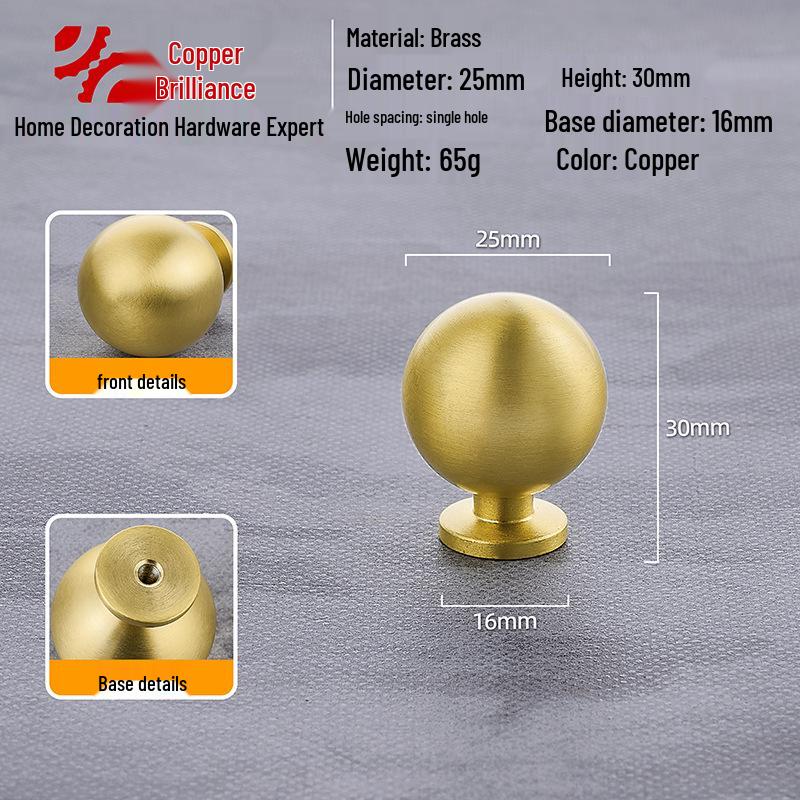 Gold Brass Round Ball Drawer Handle - Luxury French Design