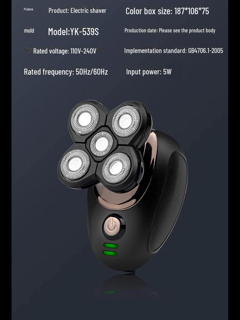 Multifunktionaler elektrischer Herren-Glatzerasierer mit fünf Klingen
