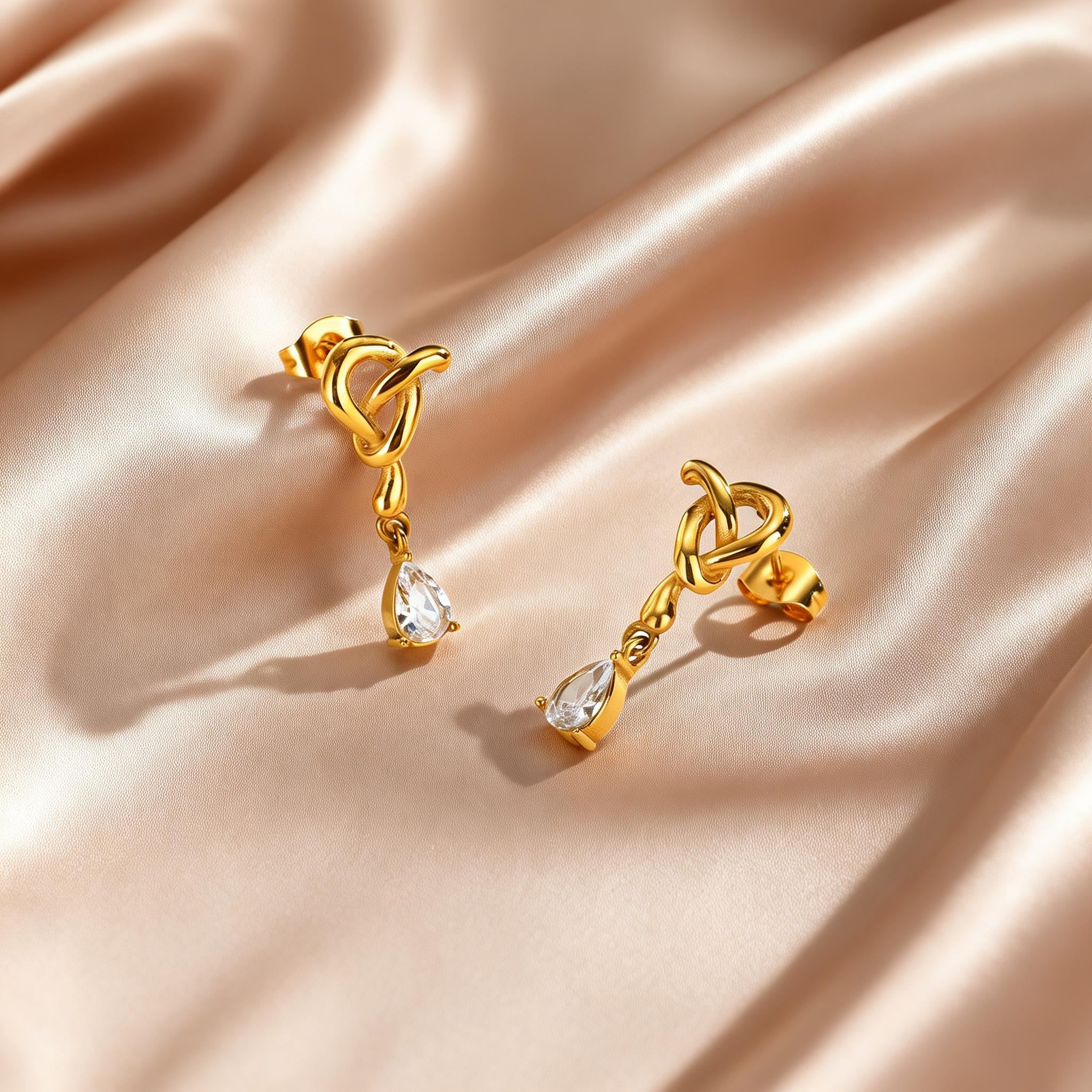

Twisted Line Waterdrop Zircon Pendant Earrings, Stainless Steel Gold Plated Dangle Earrings for Women, Vintage Elegant Jewelry