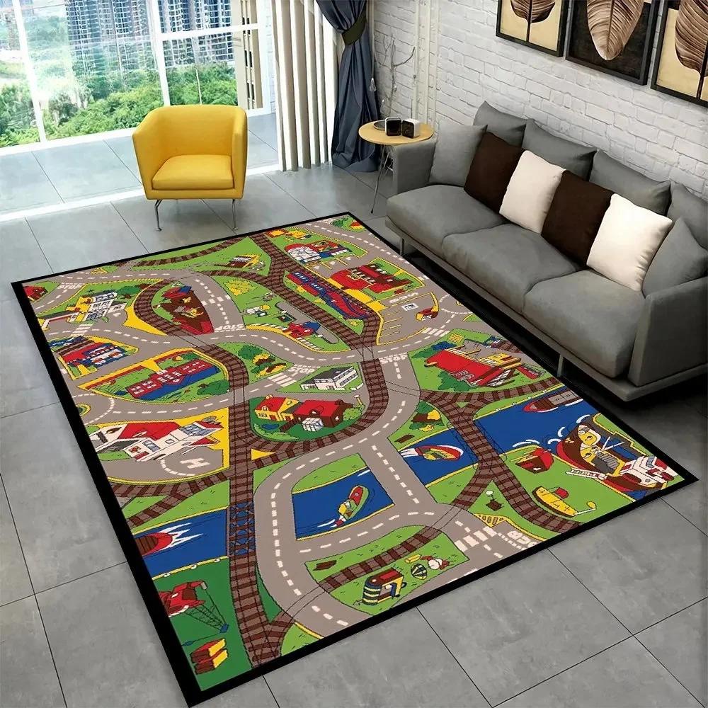 Interactive Highway City Traffic Floor Mat Large Non-Slip Carpet for Playroom Living Room Fun Rug Kids' Bedroom Play Area Decor