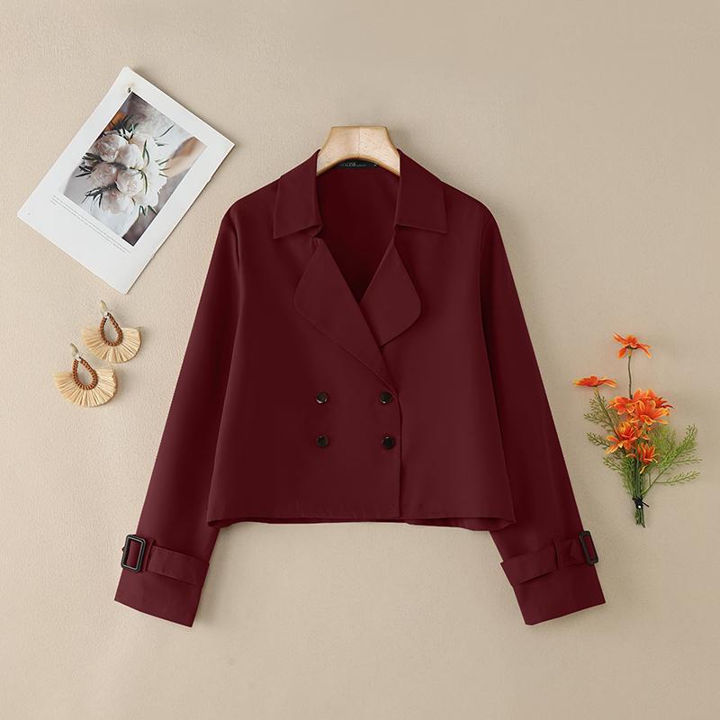 

ZANZEA Women Turn Down Collar Long Sleeve Casual Thin Cardigan Jackets 3XL вино красного