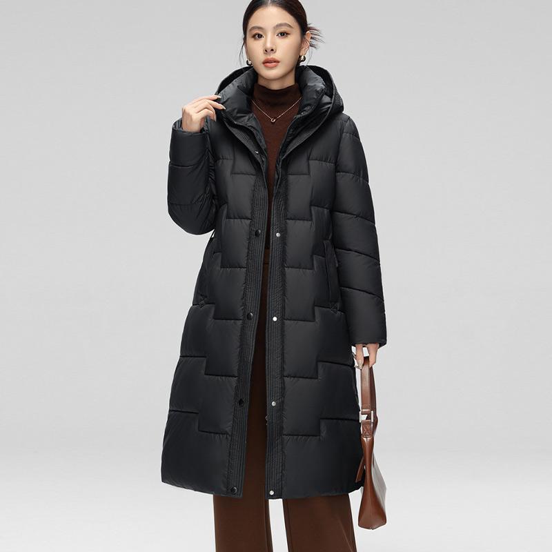 Winter Damen Lange Entendaunen Baumwolljacke mit Gürtel Dicker warmer Luxus Schlanker Parkamantel mit Kapuze