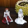 2 Pcs Skeleton Sisters Statue Resin Skeleton Girl Figurine Spooky Halloween Desktop Decoration for Haunted House Home Garden Decor