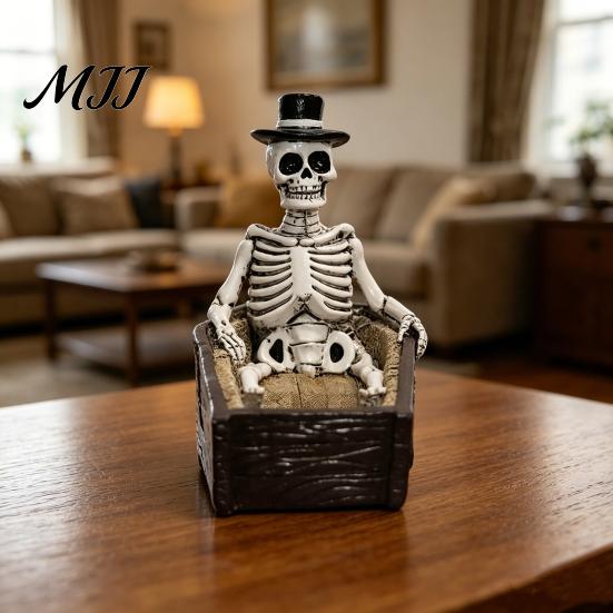 Gothic Desk Accessory Halloween Skull Ornament, Resin Skeleton Shape 3D Printed Office Ornament Figure, Portable Desktop Figurine Tabletop