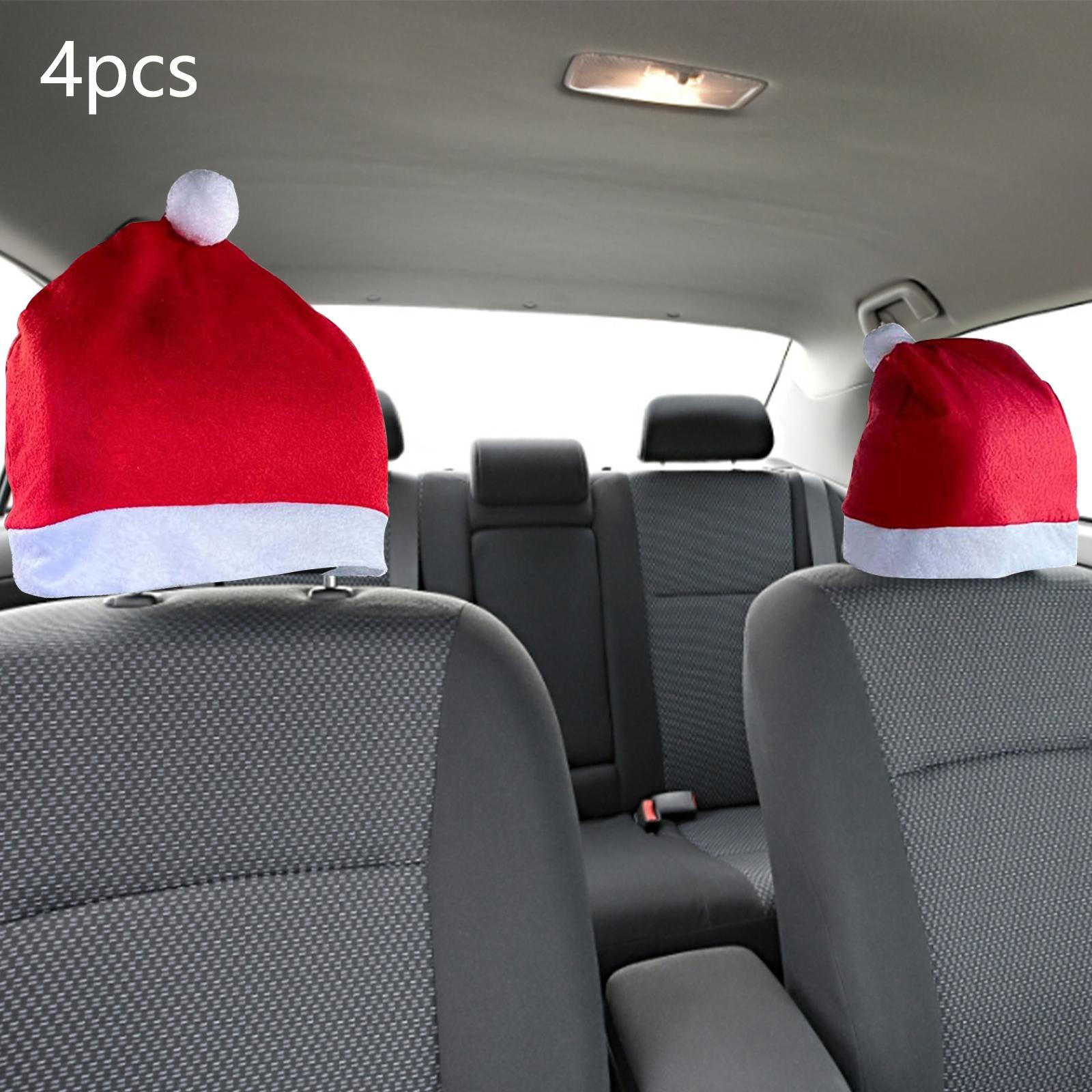 

4 Pieces Cute Santa Hat Car Headrest Covers, Christmas Decoration Soft Cushion Cover