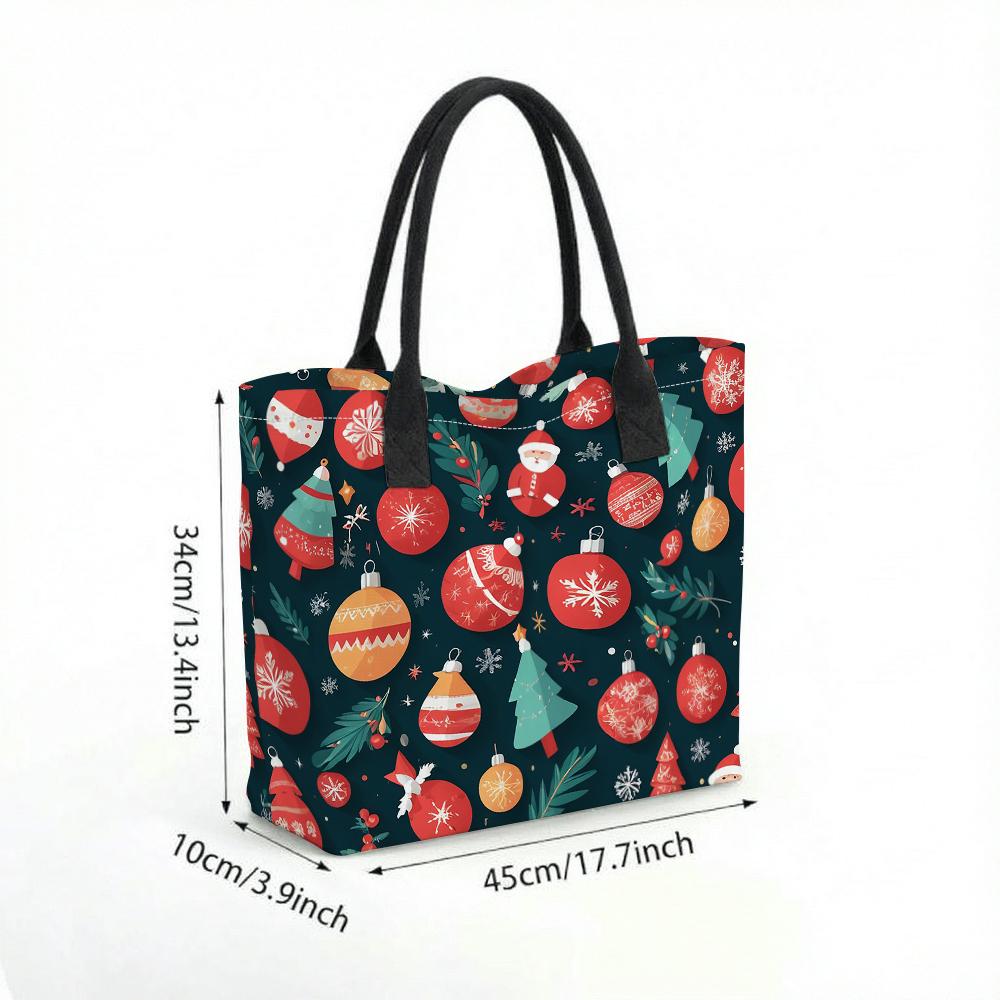  Christmas Pattern Canvas Tote Bag Large Capacity Portable Fashionable Daily Shopping Handbag