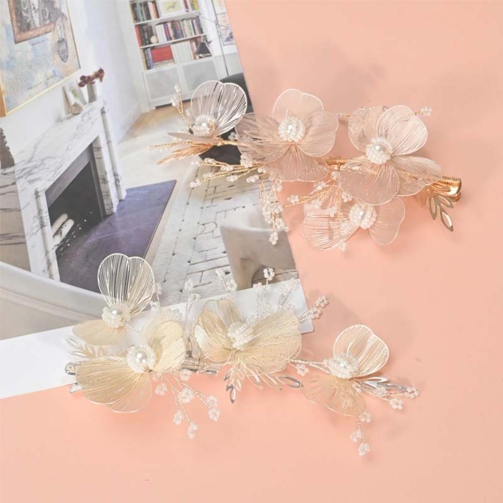 Pearls Bridal Hairpin Exquisite Flower Pinch Hair Clip Sweet Wedding Headdress  Women