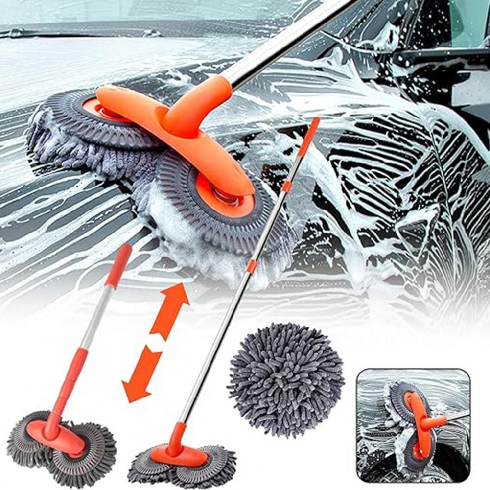 Car Wash Mop Efficient Long Handle Car Wash Brush with Detachable Double Disc Design Reusable Microfiber Window for Windshield
