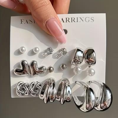 18pcs Minimalist Irregular Twist Heart Pearl Earrings Set for Women Fashion Boho Zircon Studs Dating Vacation Daily Jewelry Gift