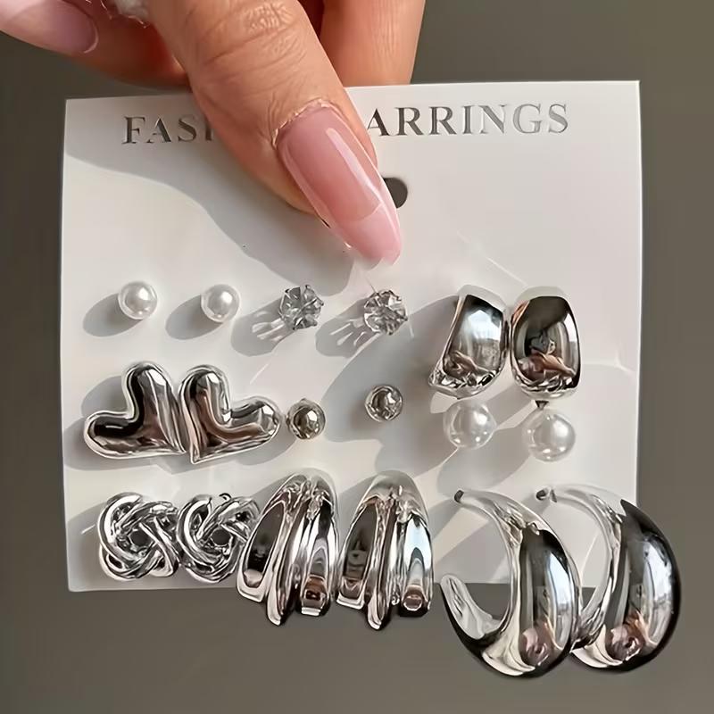 18pcs Minimalist Irregular Twist Heart  Earrings Set for Women Fashion Boho Zircon Studs Dating Vacation Daily Jewelry Gift