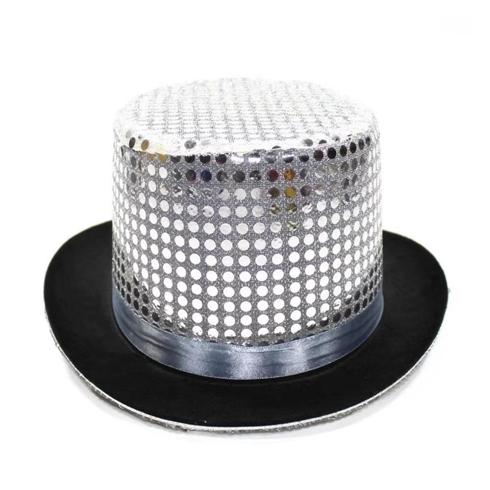 Sequined Glitter Top Hat British Style Multicolor Glittering Magician Hat Durable Lightweight Polyester Bowler Jazz Hat