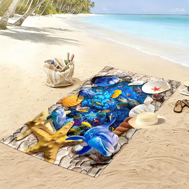3D Ocean Animal Print Beach Towel, Large Soft Quick Dry Towel for Beach Camping Swimming