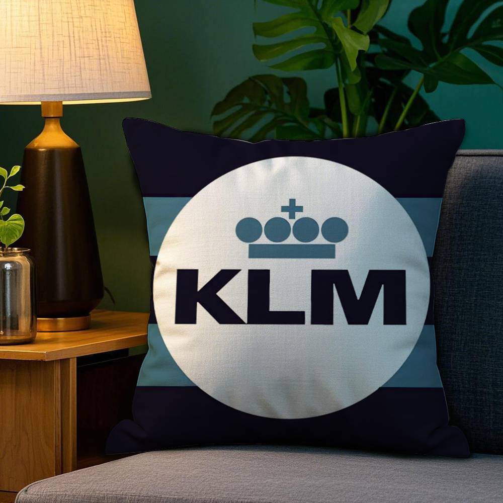 Netherlands K-Klm R-Royal Dutch Airlines Pillow Case Plush Fabric Soft Double Sided Print Sofa Cushion Cover Throw Pillow Covers