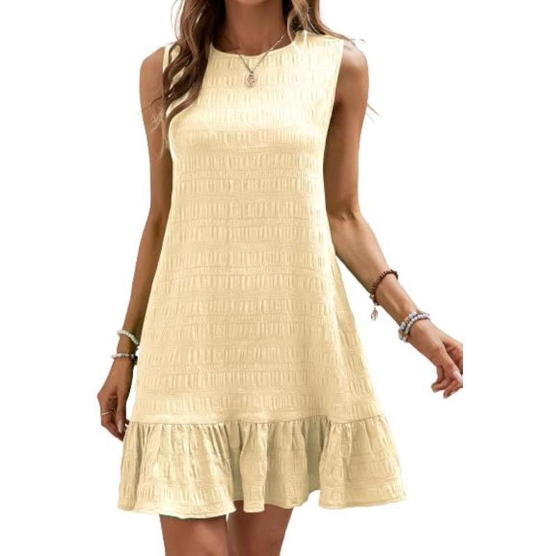 Summer Sleeveless Loose Casual Dress for Women Round Neck New Fashion Pleated Elegant Party Dresses A-line Female Ruffled Hem Clothes 673