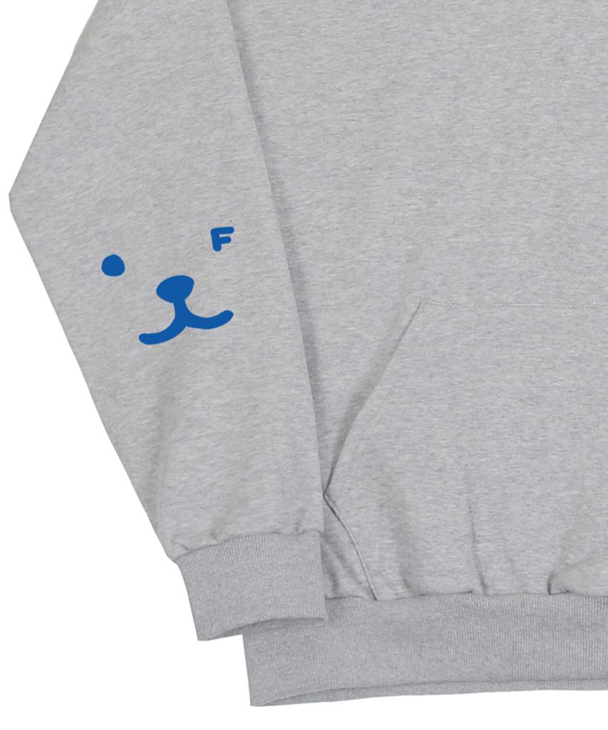[Unisex] Elbow Puppy Face Smile Hoodie_Gray/Blue Logo