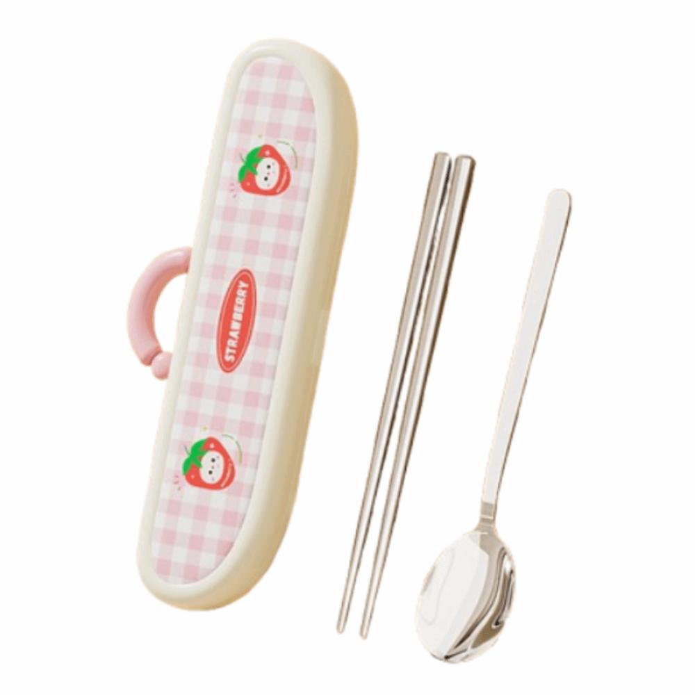 Stainless Steel Chopsticks Three-piece Set Cartoon Pattern Fork Dining Utensils Kit  Office Use