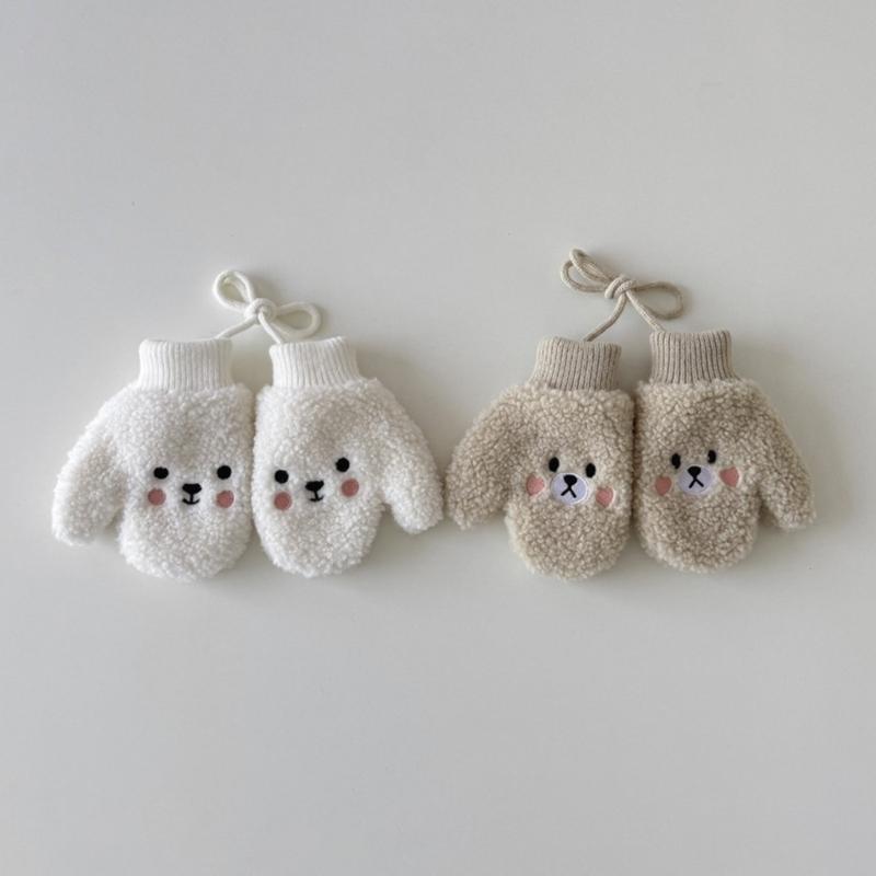 Cosy Infant Fleece Lined Hand Mittens Attached Neck Rope For 1-4 Year Old Children Soft Winter Accessories Unisex