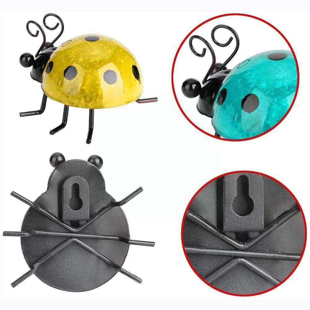 Mini Metalen Lieveheersbeestje Kever Hek Hanger Muur Hangend Ornament Standbeeld Buiten Patio Tuinbeeldje Sculptuur Voor Huisdecoratie