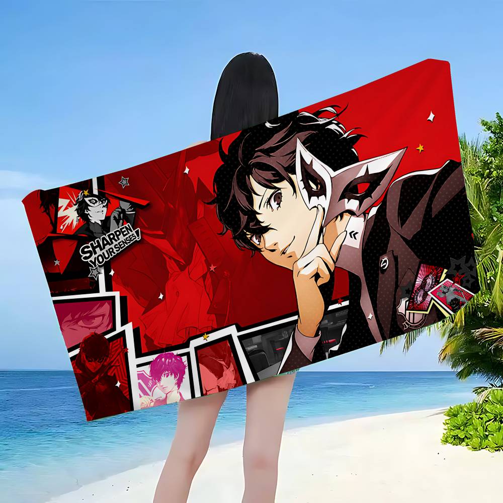 Hot Video Game P-Persona 5 Anime Beach Swimming Towel Soft Absorbent Washcloth Children's Gifts for Kids Travel Camping Gym