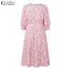 ZANZEA Womens Summer Loose Casual 3/4 Sleeve Print Dress