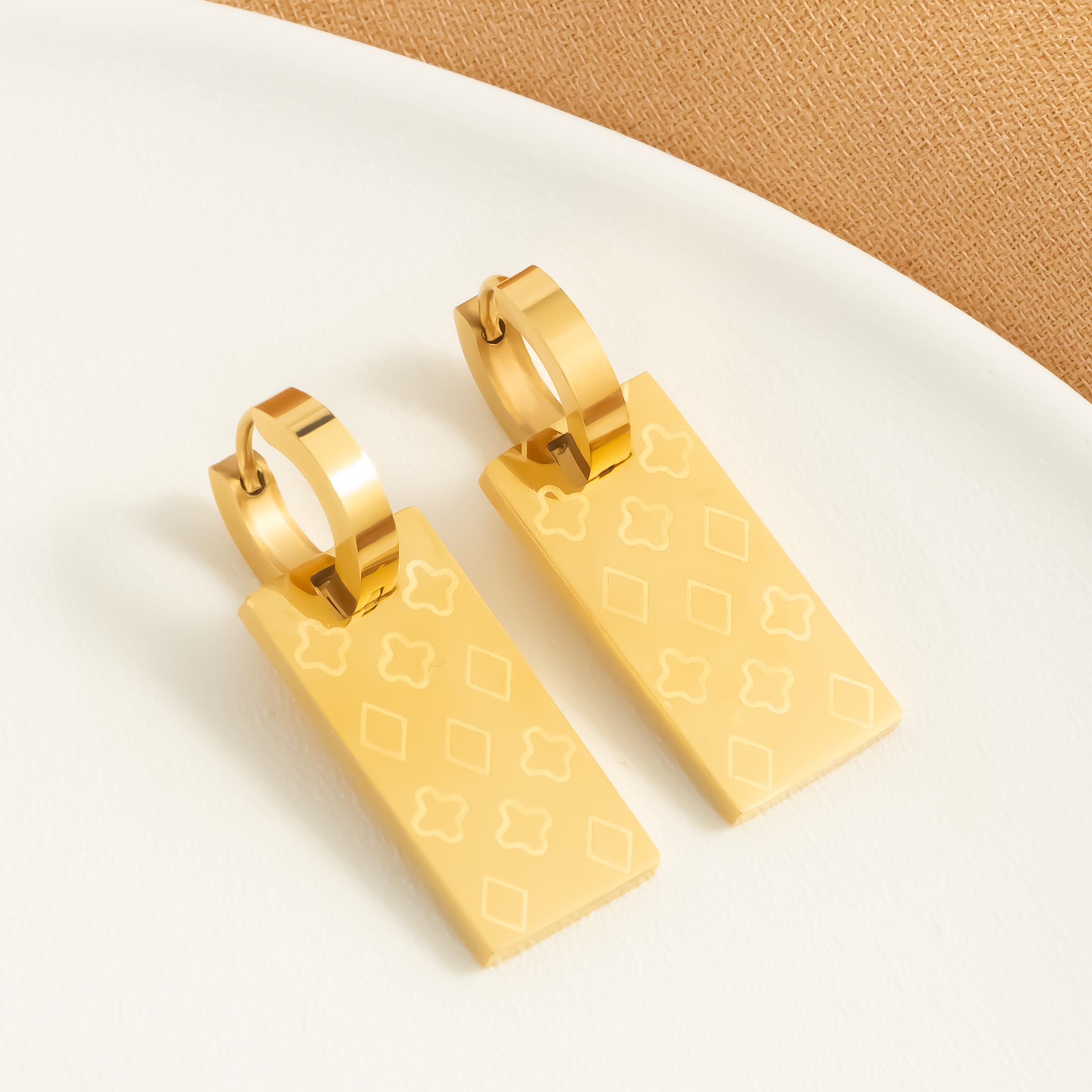 

Geometric rectangular element zircon pendant for women s fashionable golden gorgeous jewelry gift elegant banquet earrings