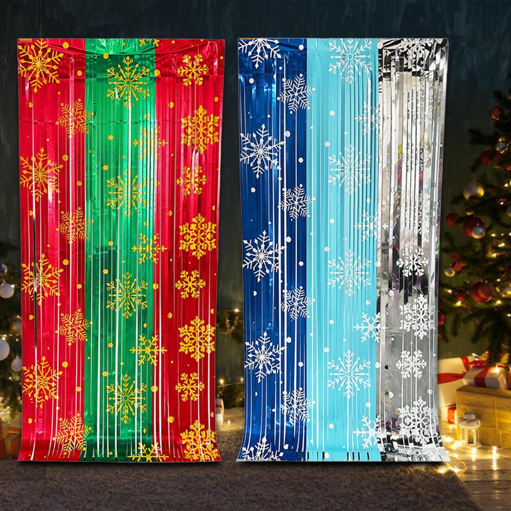 Christmas Snowflake Pattern Fringe Curtain Photo Prop for Holiday Gatherings Quick Setup Accessories 2MX1M Party Decoration