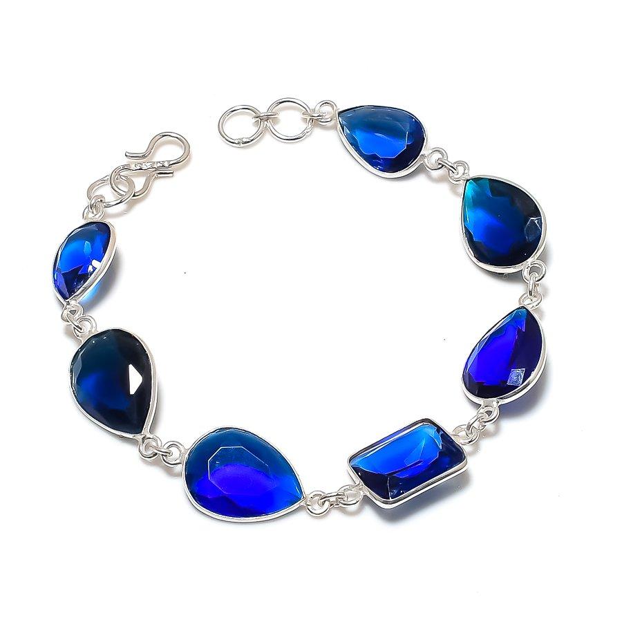 Natural Iolite Quartz Gemstone Handmade 925 Sterling Silver Bracelet 7-8" ASB-3082