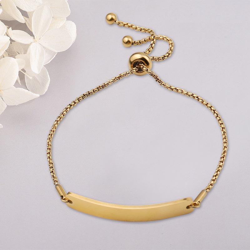 Available: Women's Adjustable Engravable Bracelet - Stainless Steel, Mirror-Polished, Curved Long Bar Design, Noble Temperament.