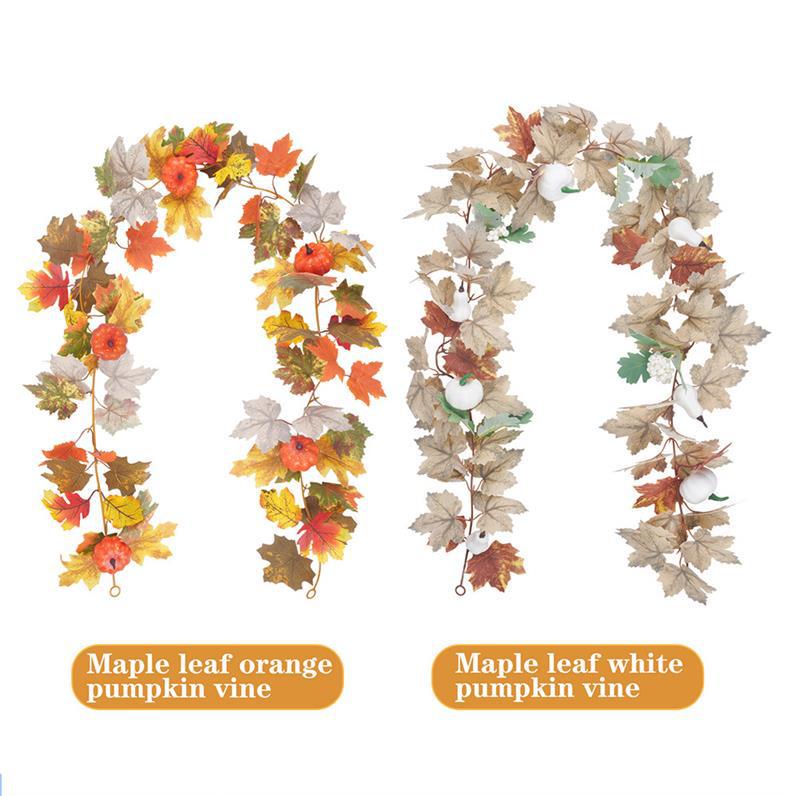 Autumn Harvest Maple Leaf & Pumpkin Vine Wreath for Living Room Decoration, Artificial Flowers & Greenery