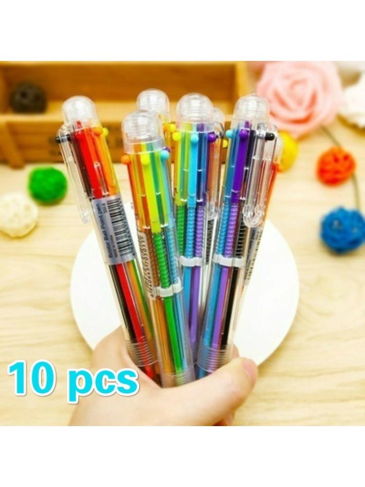 10 Pcs Ballpoint Pen Office Stationery Colored Oil Pen Creative Multi-color Press Ballpoint Pen Student Prize Ballpoint Pen