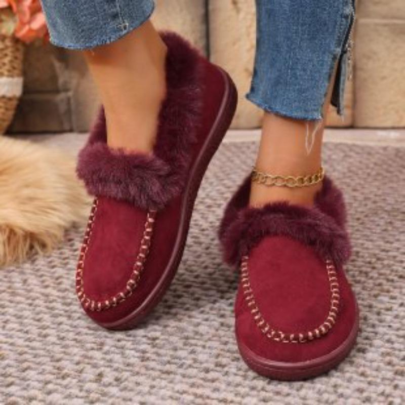 Women's Lightweight Thick-Sole Winter Insulated Slip-On Fur-Lined Snow Boots Anti-Slip Cushioned Casual Athletic Fleece-Lined Cotton Boots